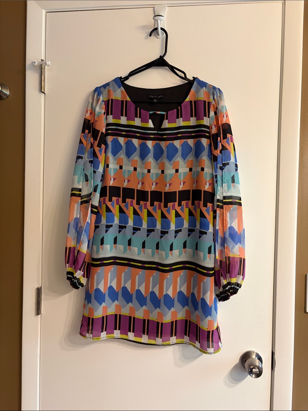 City Triangles Multicolor Geometric Long Sleeve Shift Dress